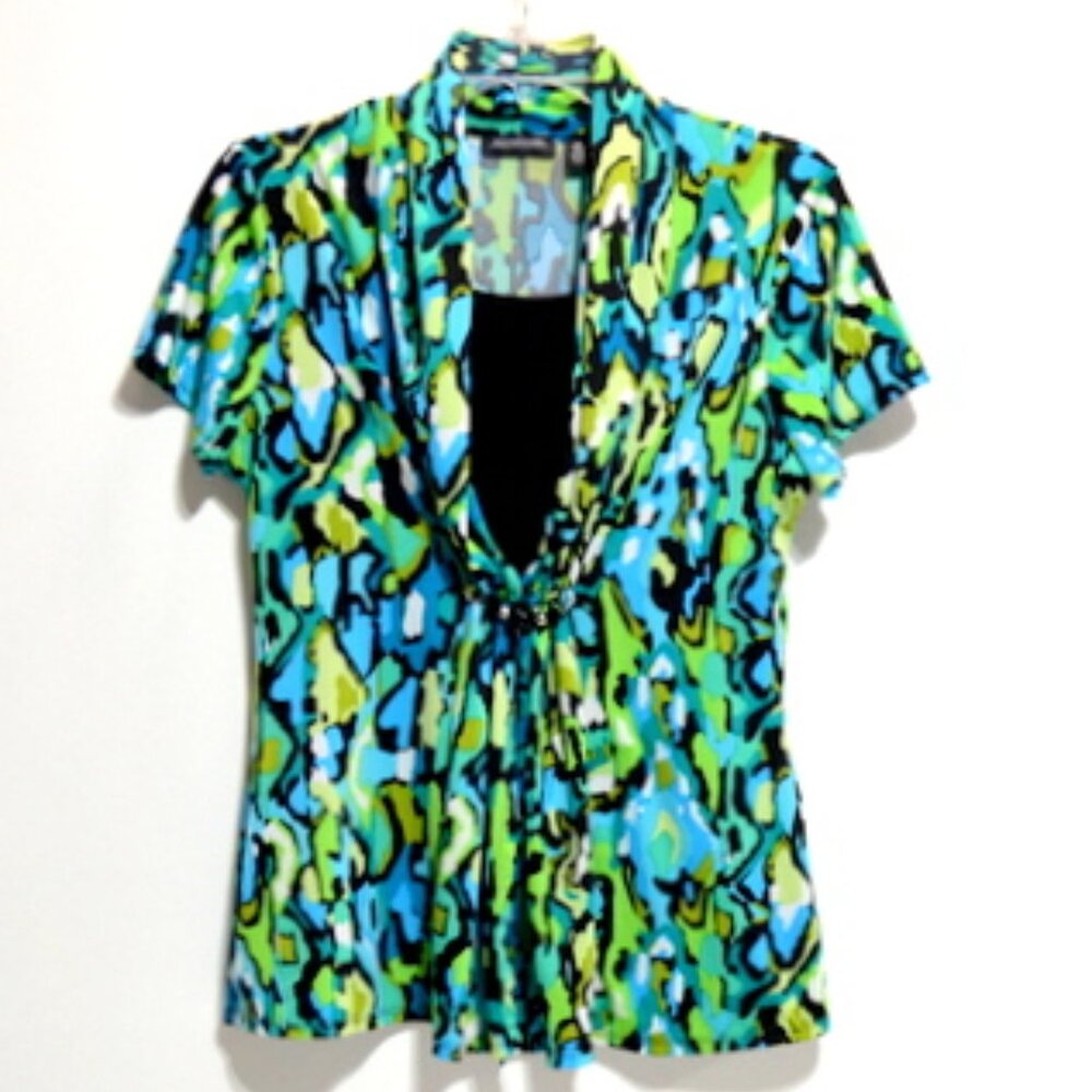 Notations Women’s Multicolor Abstract Print Embellished Front Tie Top – Size: M